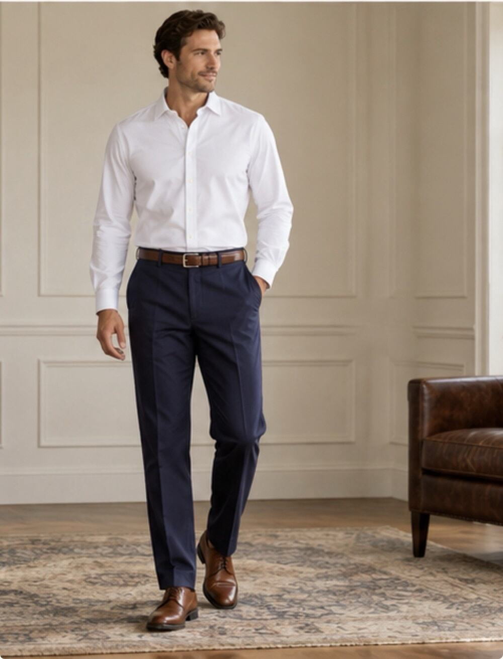 Lauren Ralph Lauren Wool Blend Dress Pants Men’s 44x32 Navy Flat Front Stretch